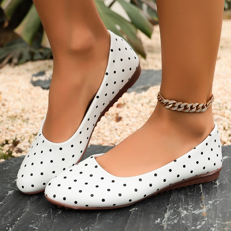 Loafer Flat Women - Ladies White Polka Dot Flats Round