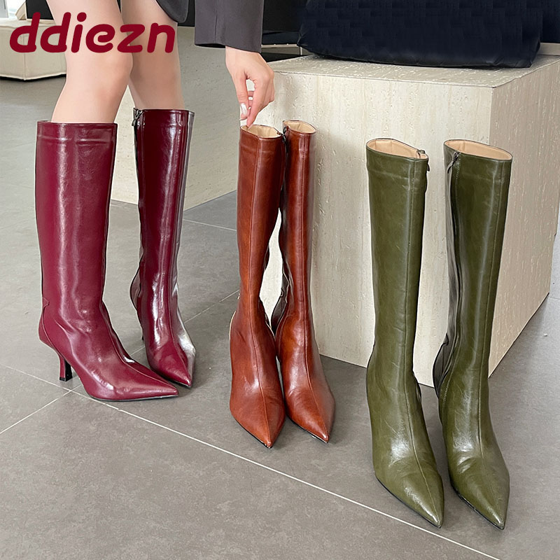 Women Shoes Boots - Fashion Pointed Toe Ladies Knee High