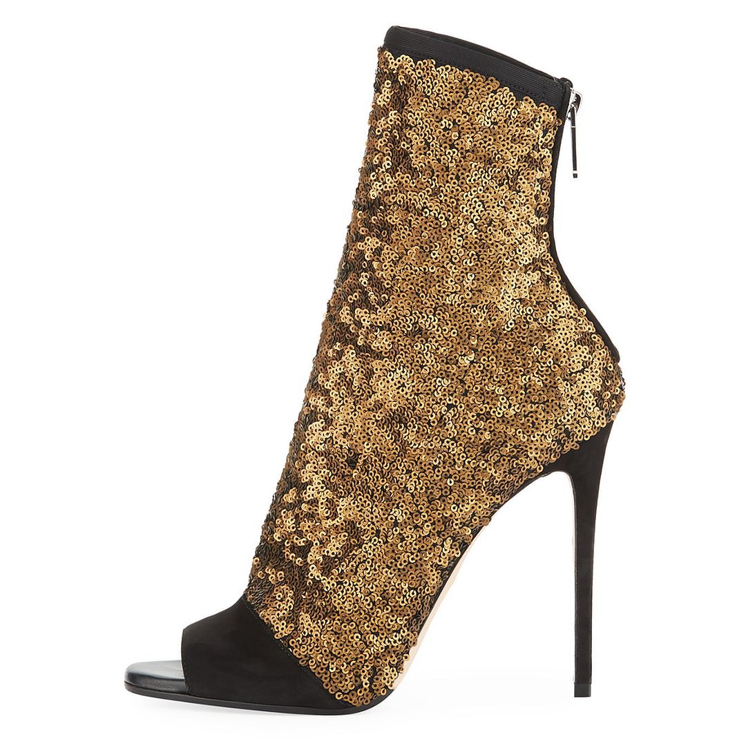 Women Shoes Boots - Patchwork BlingBling Peep Toe Mid-Calf Summer