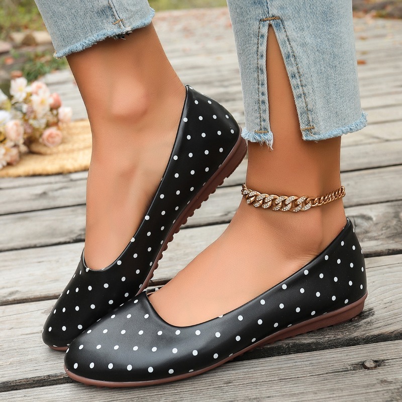 Ladies White Polka Dot Flats R - Loafer Flat Women 评论和价格
