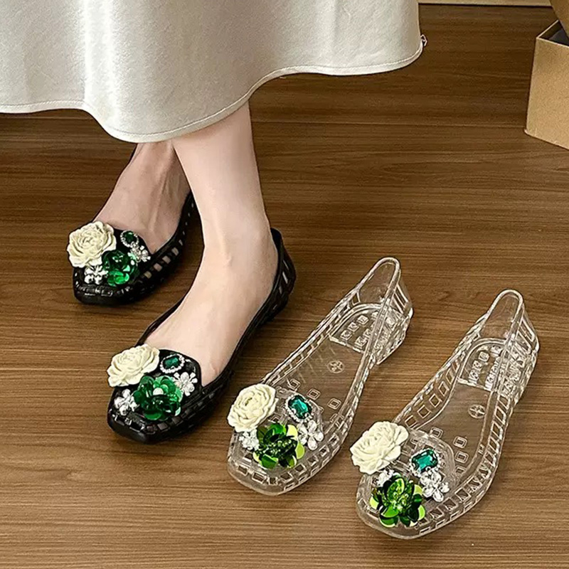 Luxury Big Rhinestone Flower S - Jelly Sandal Women 评论和价格