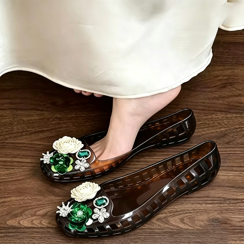 Luxury Big Rhinestone Flower S - Jelly Sandal Women 评论和价格