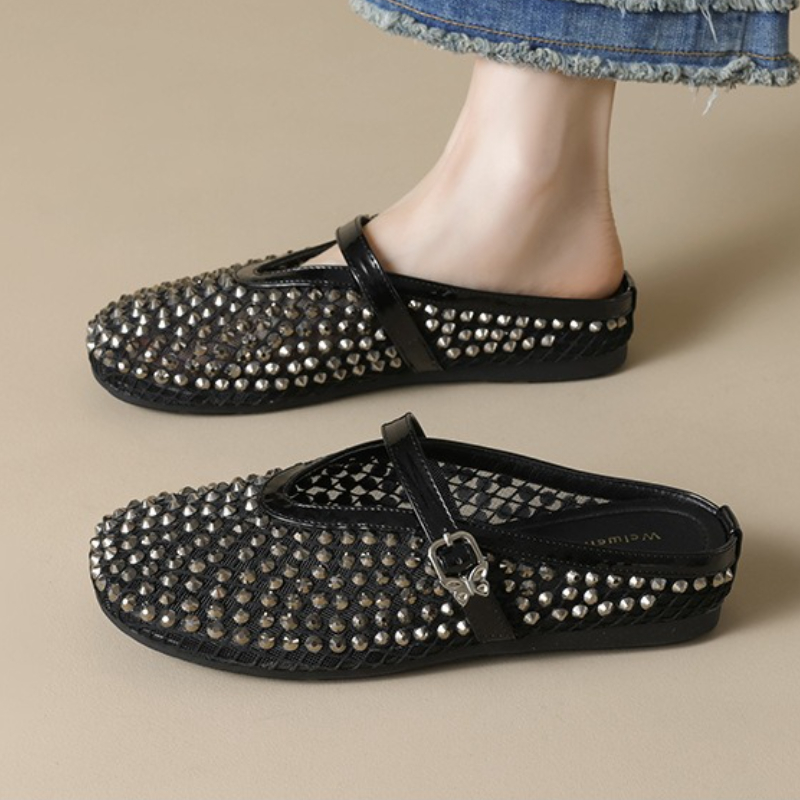 Mesh Rhinestone Brand Slippers - Mule Slip On 评论和价格