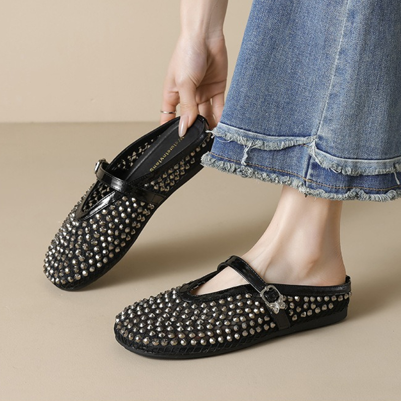 Mesh Rhinestone Brand Slippers - Mule Slip On 评论和价格