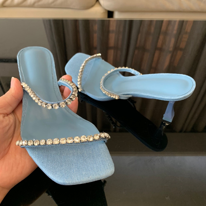 Denim Rhinestone Heels Sandals - Women Shoes Zara 评论和价格