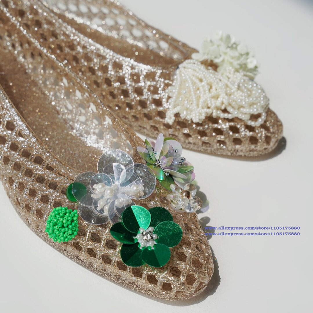 Glitter Gold Hollow Jelly Flat - Jelly Sandal Women 评论和价格
