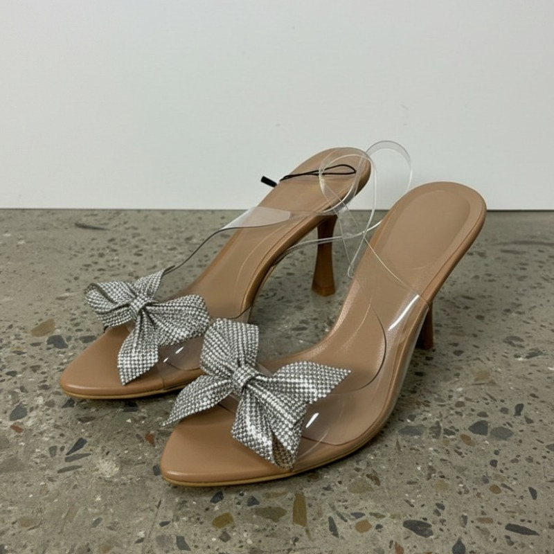 Clear PVC Rhinestone Bow Heels - Jelly Sandal Women 评论和价格