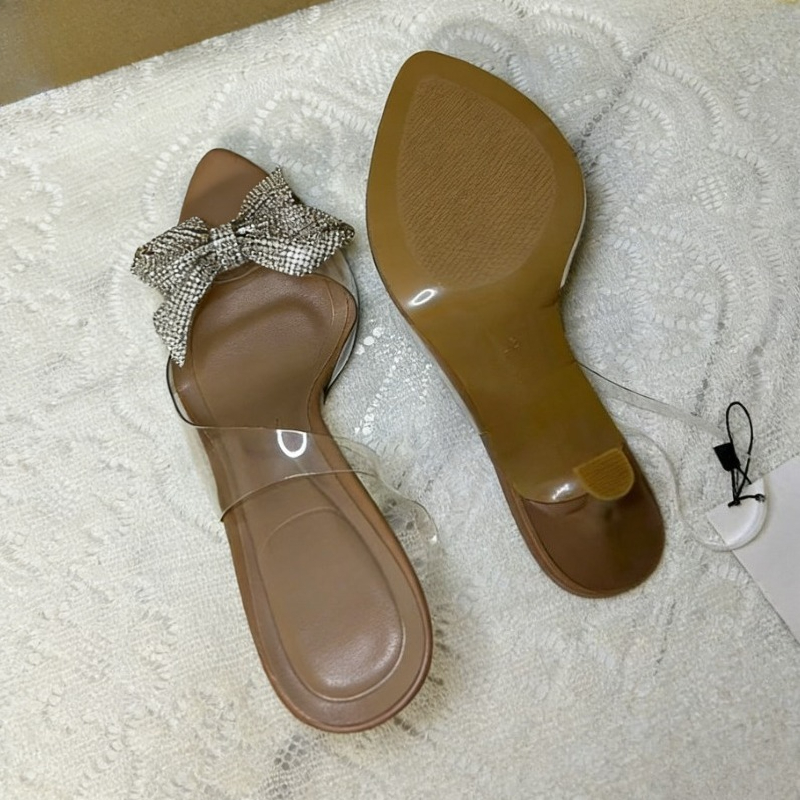 Clear PVC Rhinestone Bow Heels - Jelly Sandal Women 评论和价格