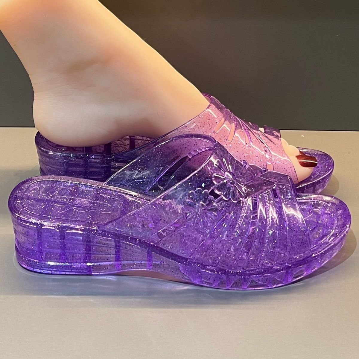WFashion Purple Glitter Jelly  - Jelly Sandal Women 评论和价格